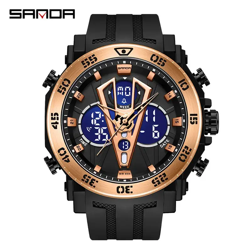 Sanda Black Spider Dial Dual Display Men's Watch - Image 14