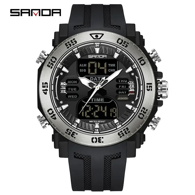 Sanda Black Spider Dial Dual Display Men's Watch - Image 16