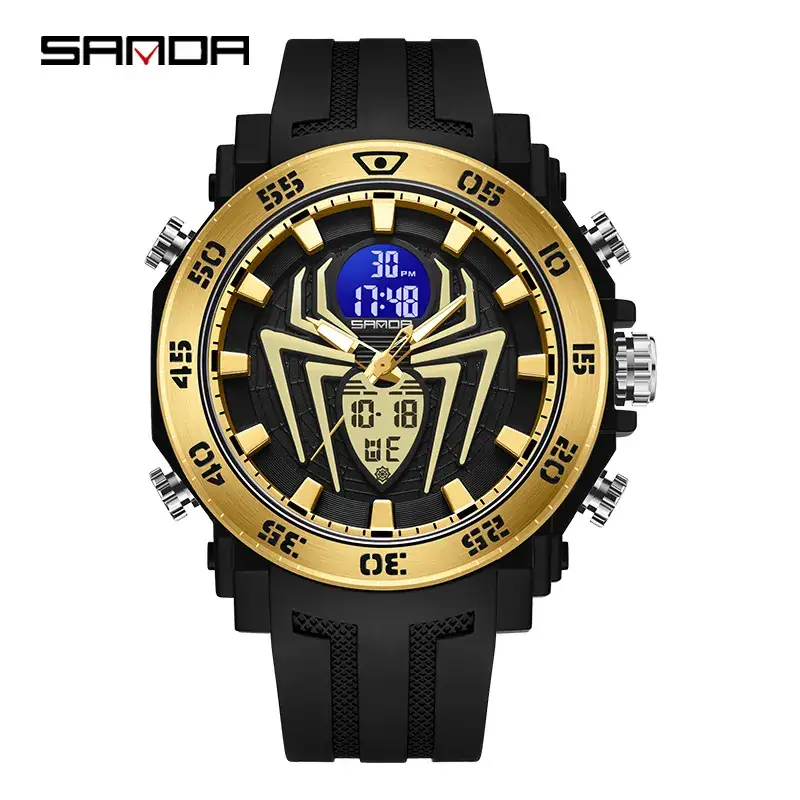 Sanda Black Spider Dial Dual Display Men's Watch - Image 3