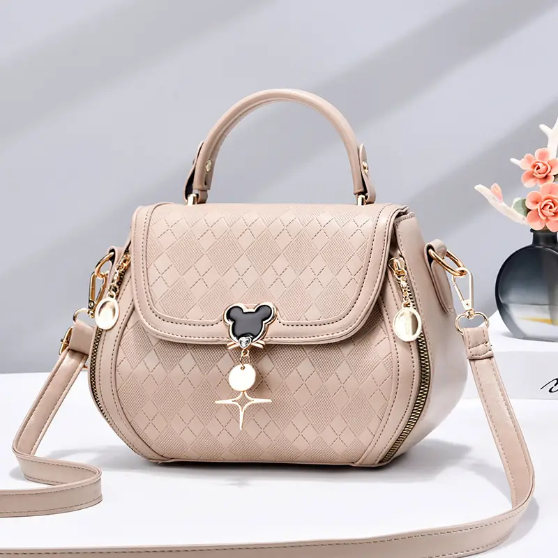 Women's Beige Embroidered Shoulder Bag with Pearl Clasp - Image 3