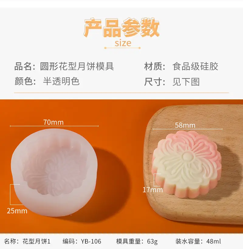 Sanxin Round Flower Mooncake Silicone Mold Set — feature 5