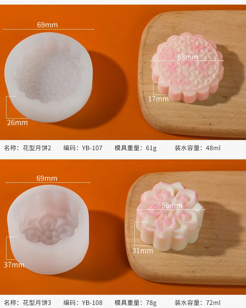 Sanxin Round Flower Mooncake Silicone Mold Set — feature 6