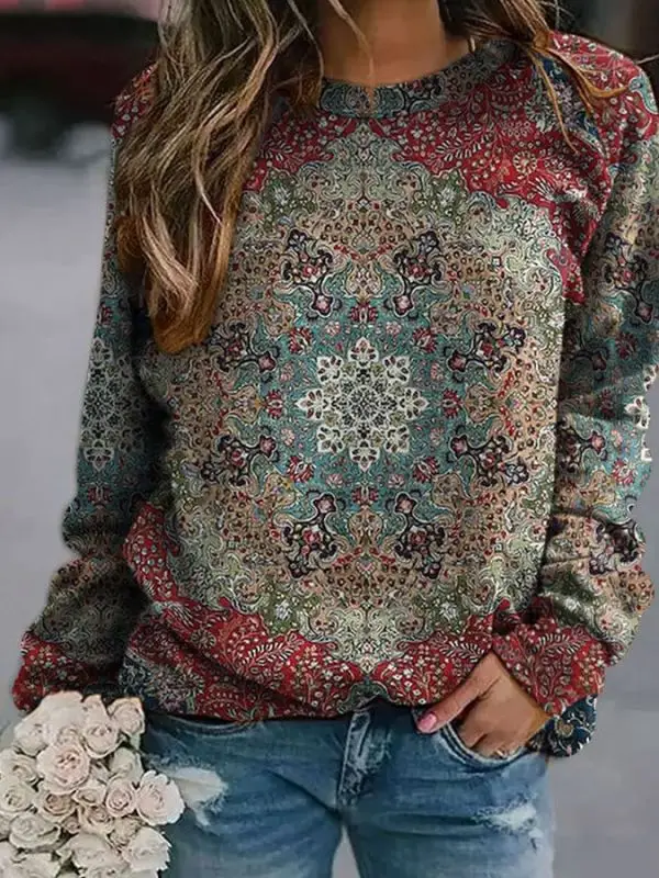 2025 Autumn Wear Women's Blue Forest Print Sweatshirt - Image 26