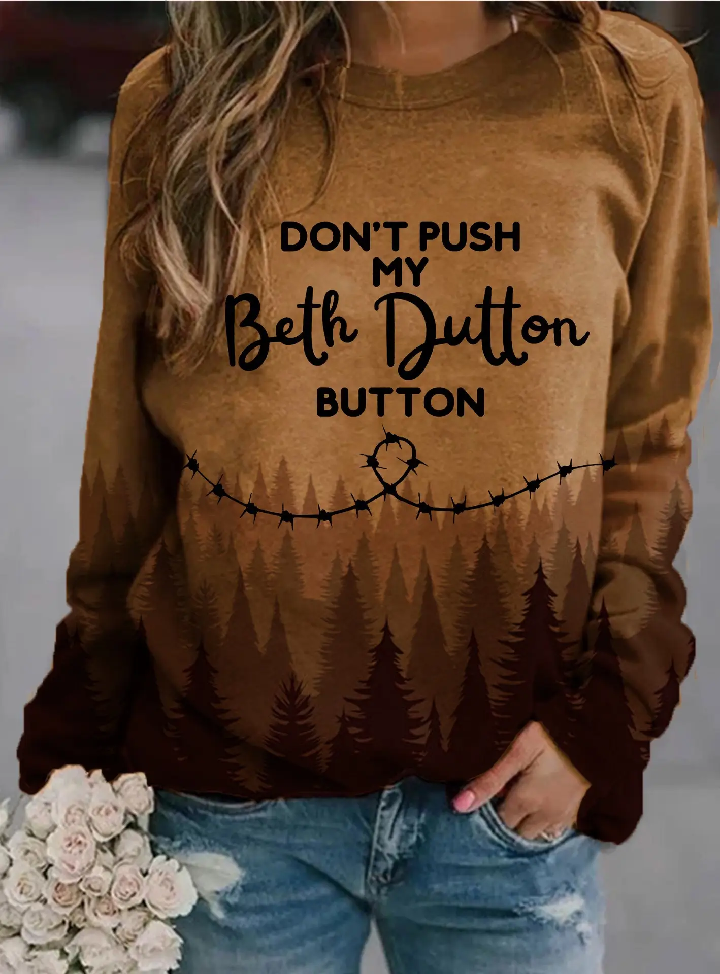 2025 Autumn Wear Women's Blue Forest Print Sweatshirt — feature 2