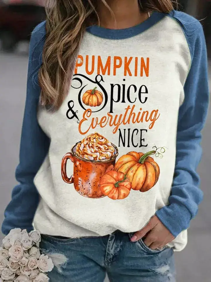 2025 Autumn Wear Women's Blue Forest Print Sweatshirt - Image 6