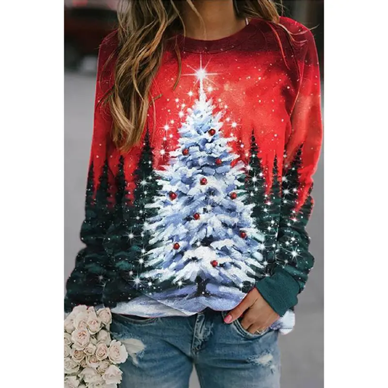 2025 Autumn Wear Women's Blue Forest Print Sweatshirt - Image 8