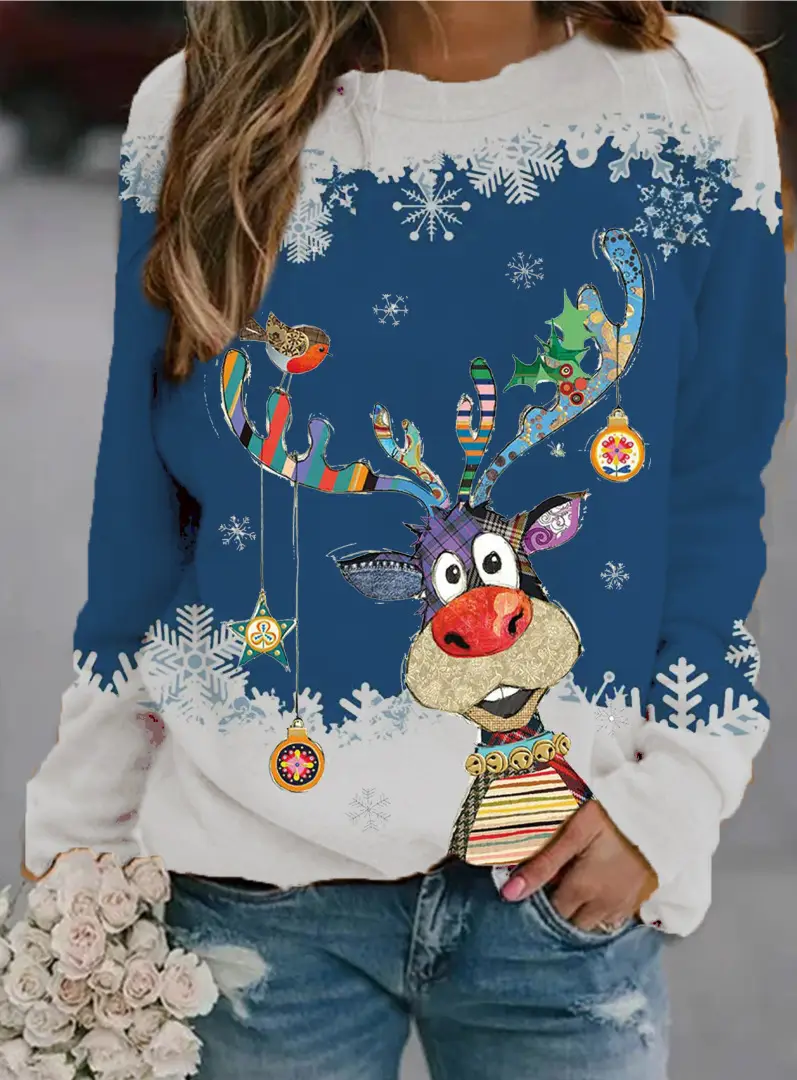 2025 Autumn Wear Women's Blue Forest Print Sweatshirt - Image 9