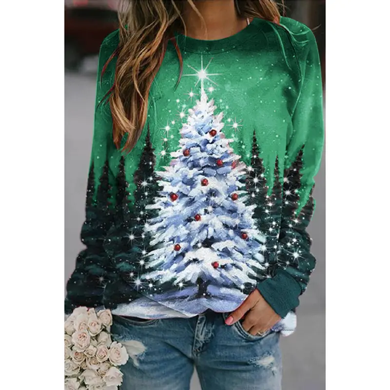 2025 Autumn Wear Women's Blue Forest Print Sweatshirt - Image 12