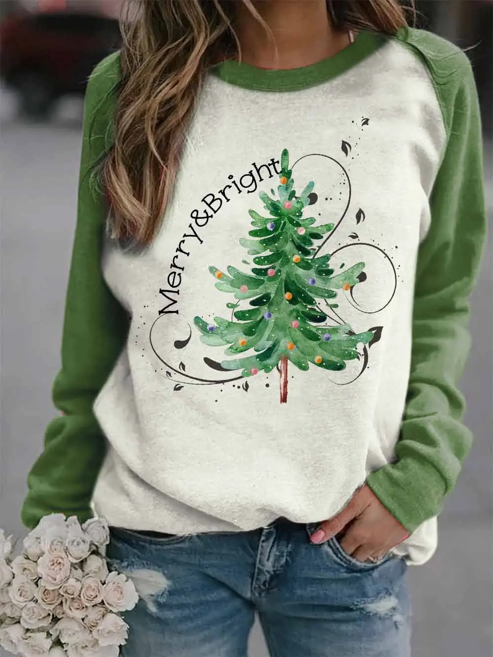 2025 Autumn Wear Women's Blue Forest Print Sweatshirt - Image 14