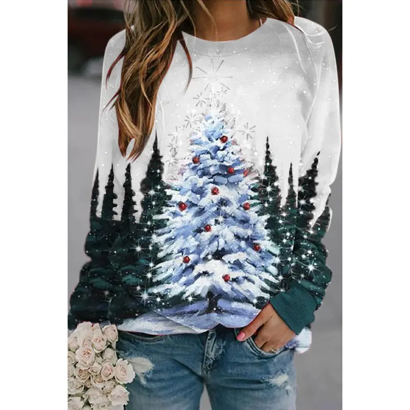 2025 Autumn Wear Women's Blue Forest Print Sweatshirt - Image 16