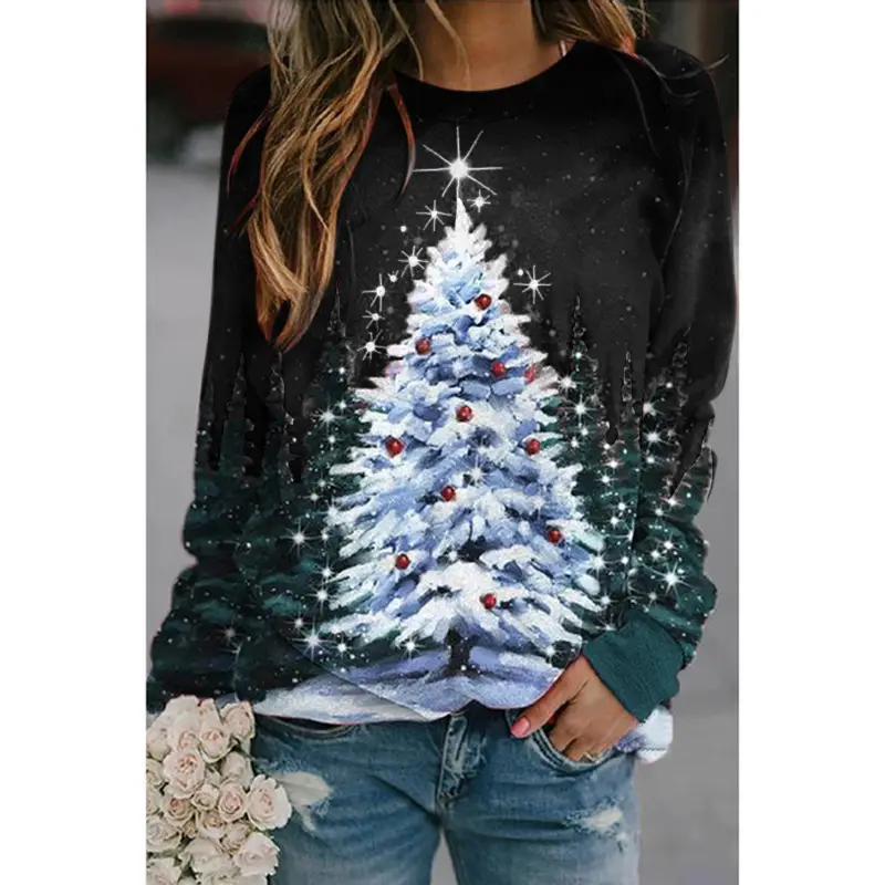 2025 Autumn Wear Women's Blue Forest Print Sweatshirt - Image 23