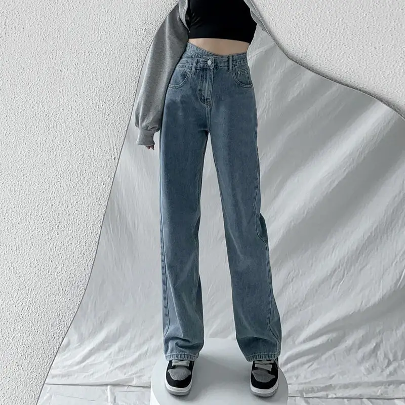 Women Irregular Wide Leg Jeans High Waist Slimming - Image 6