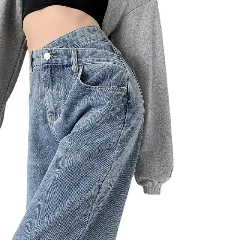 Women Irregular Wide Leg Jeans High Waist Slimming - Image 9