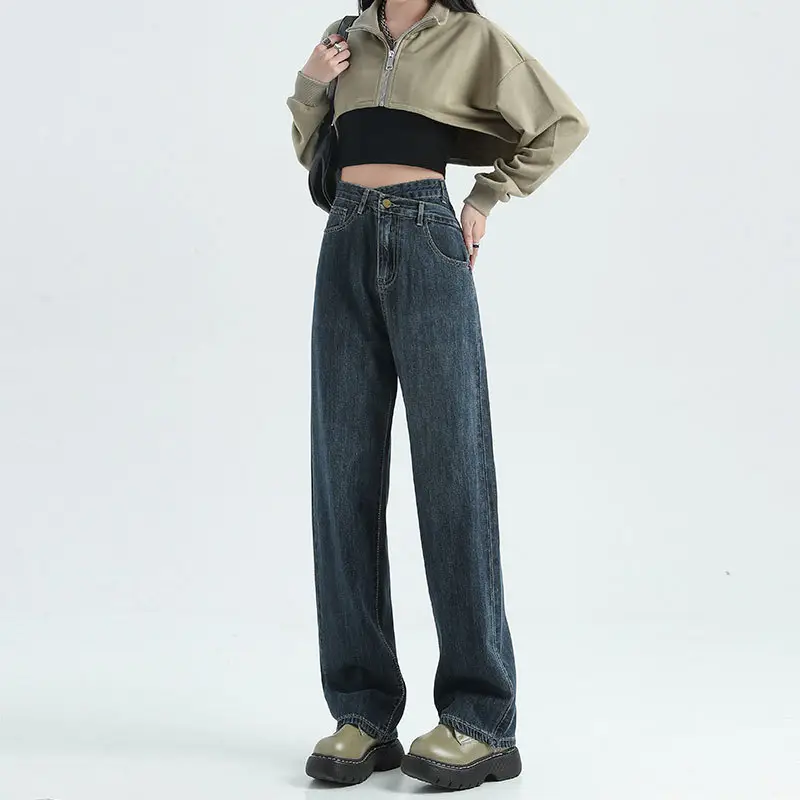 Women Irregular Wide Leg Jeans High Waist Slimming - Image 4