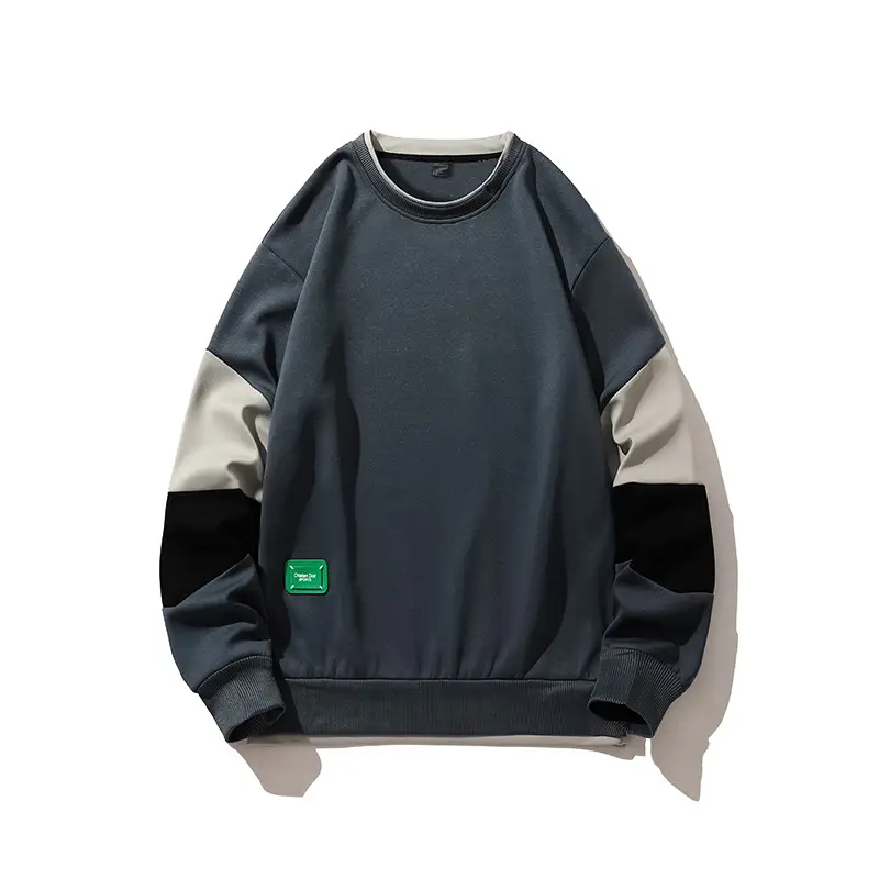 Men's Black Teal Grey Sweatshirt Loose Round Neck