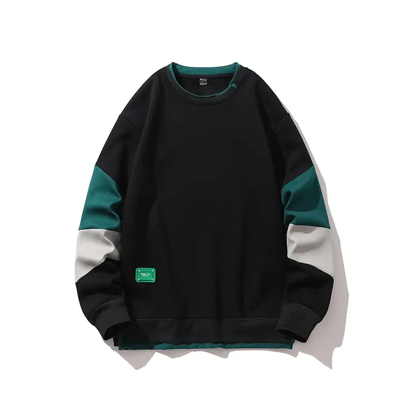 Men's Black Teal Grey Sweatshirt Loose Round Neck