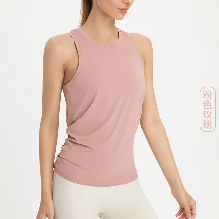 Women's Sleeveless Grey Split V-Neck T-Shirt for Yoga Fitness Wear - Image 4