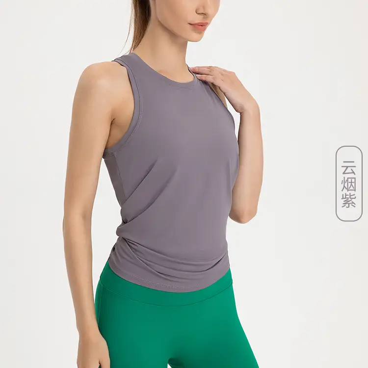 Women's Sleeveless Grey Split V-Neck T-Shirt for Yoga Fitness Wear - Image 6