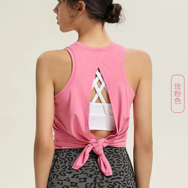 Women's Sleeveless Grey Split V-Neck T-Shirt for Yoga Fitness Wear - Image 8