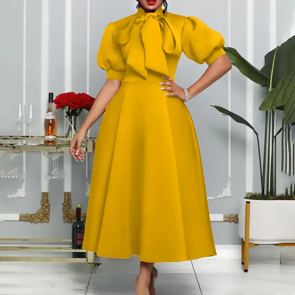 Yellow Bow Banquet Evening Dress Large Size - Image 2