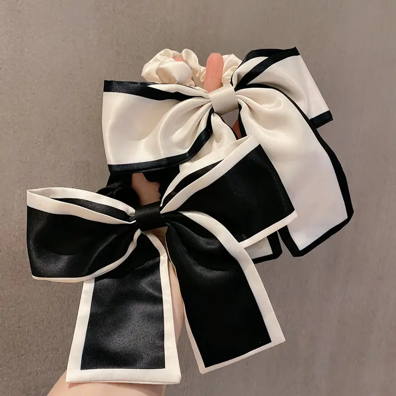 Black Silk Large Bow Hair Rope for Women - Image 4