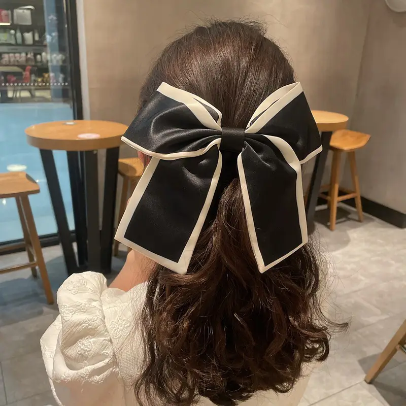 Black Silk Large Bow Hair Rope for Women - Image 5