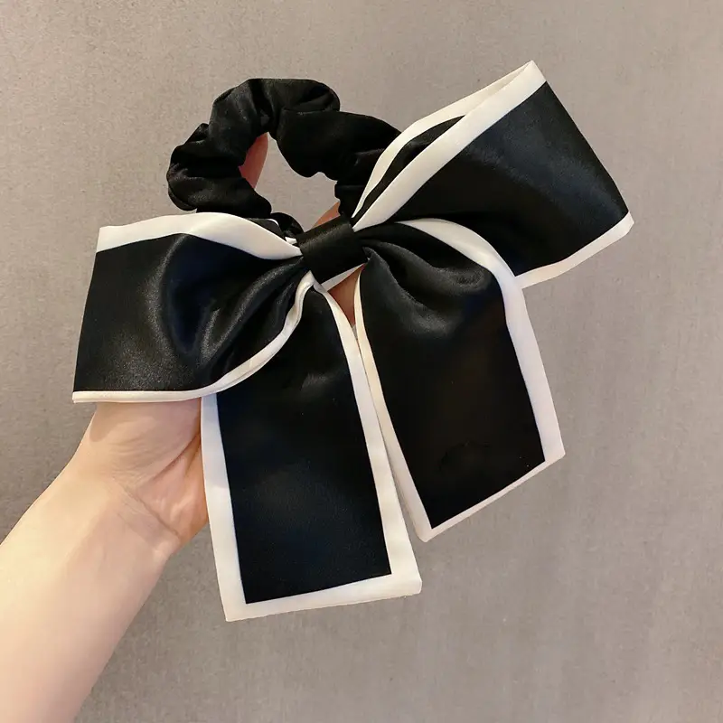 Black Silk Large Bow Hair Rope for Women - Image 6