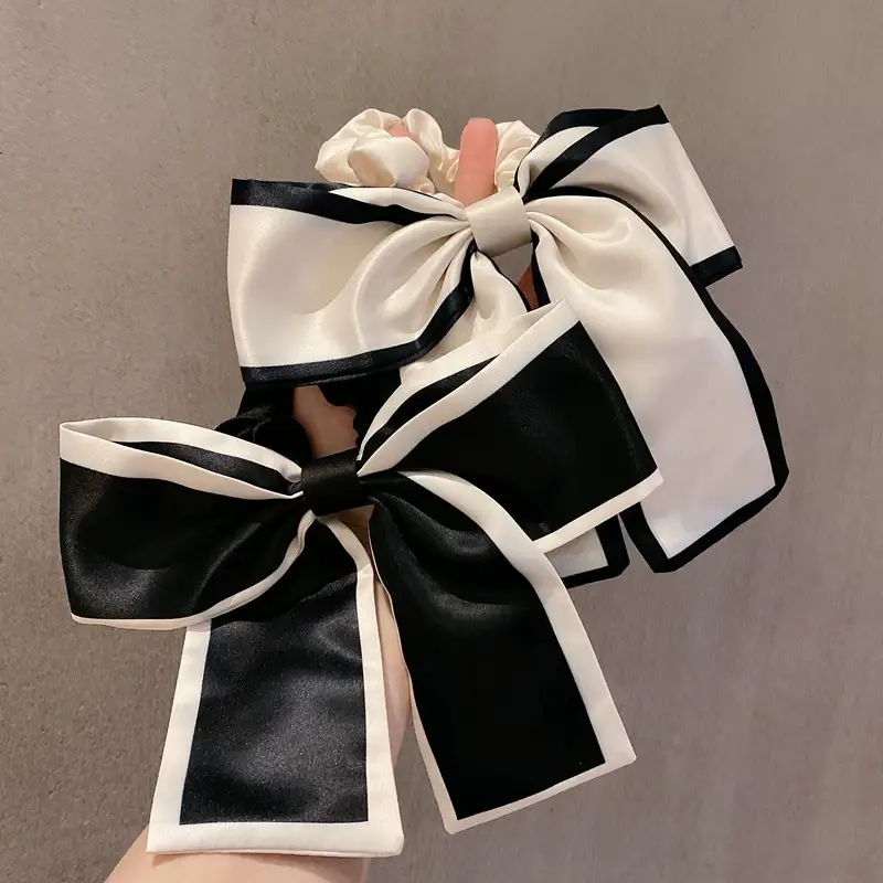 Black Silk Large Bow Hair Rope for Women — feature 3