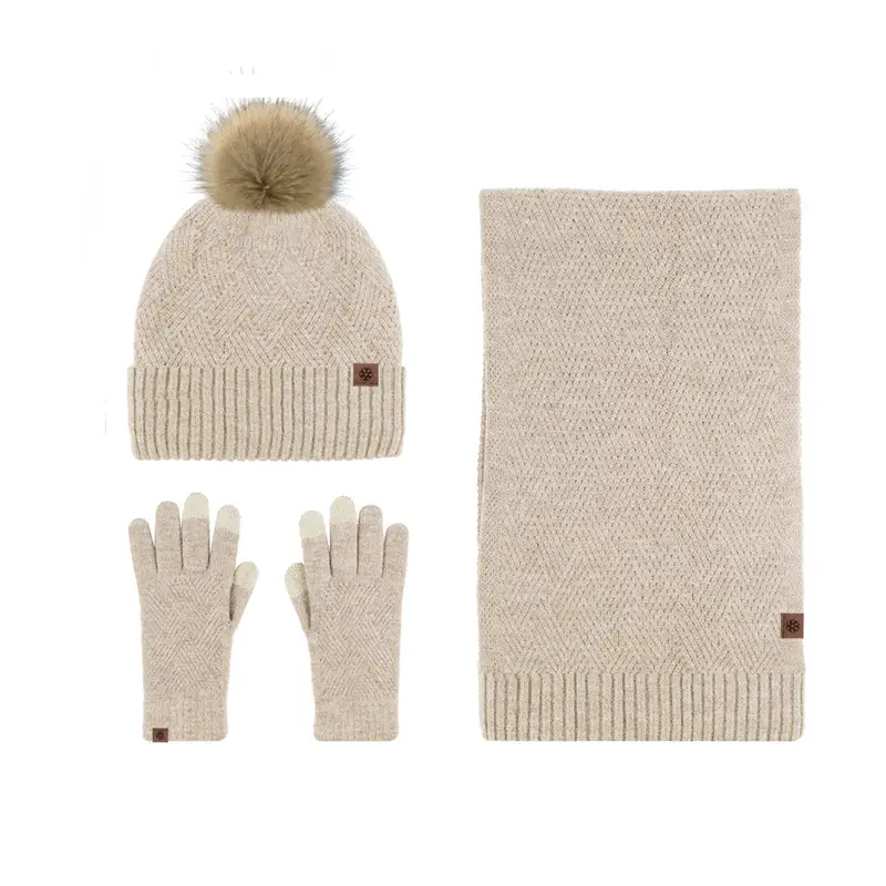 Men Winter Knitted Beanie Scarf & Gloves Set Grey