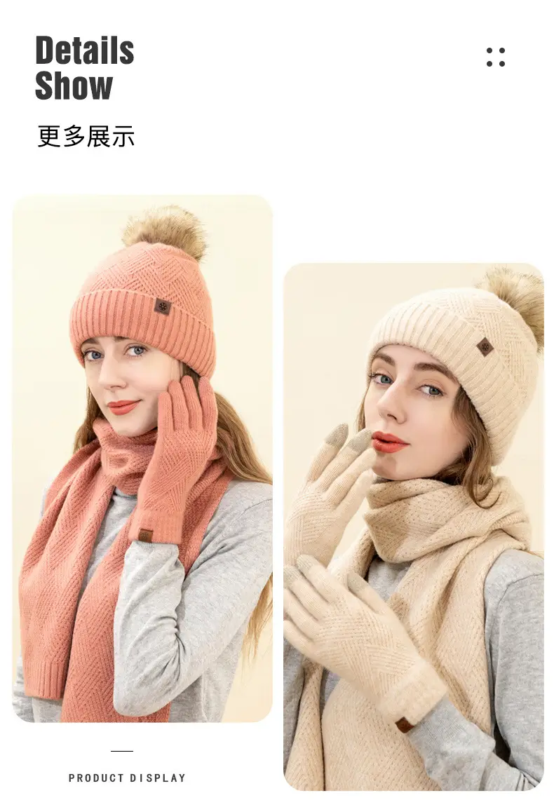 Men Winter Knitted Beanie Scarf & Gloves Set Grey — feature 15