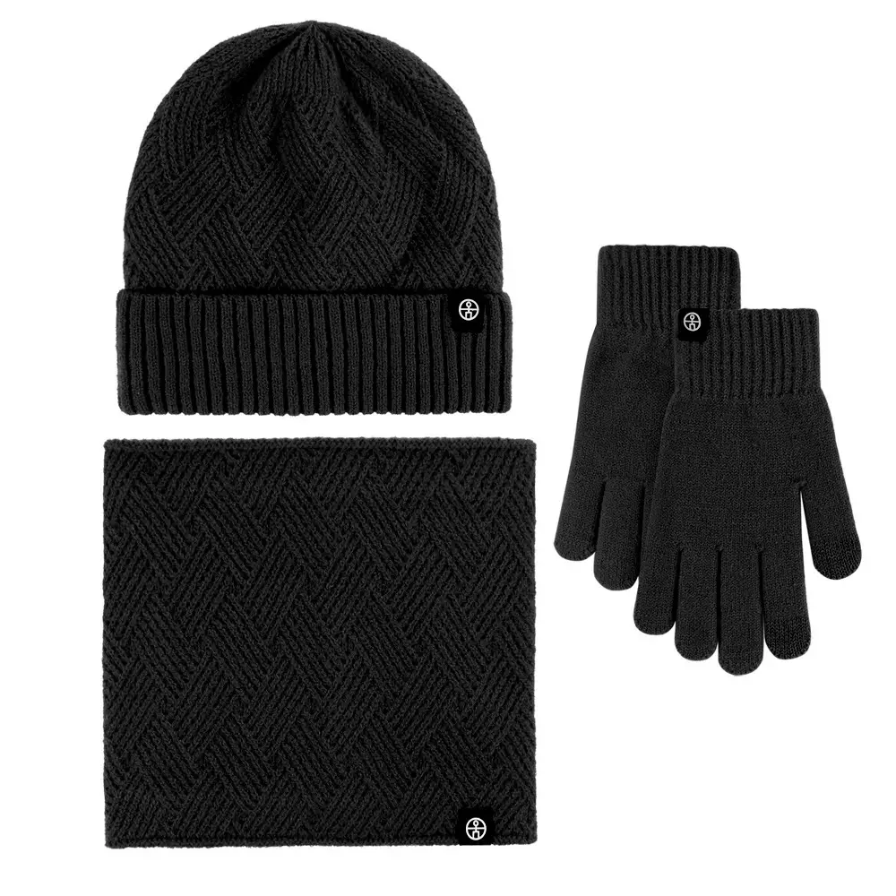 Men Winter Knitted Beanie Scarf & Gloves Set Grey