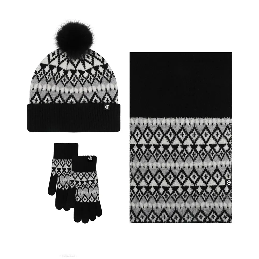 Men Winter Knitted Beanie Scarf & Gloves Set Grey