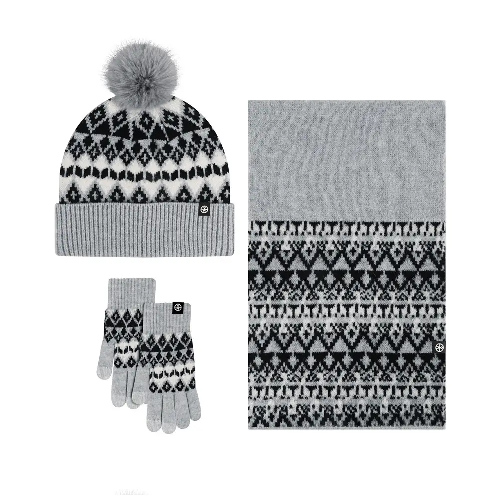 Men Winter Knitted Beanie Scarf & Gloves Set Grey