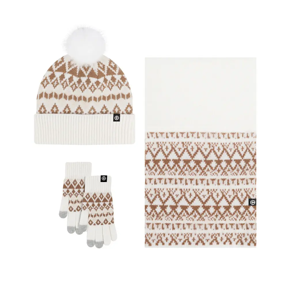 Men Winter Knitted Beanie Scarf & Gloves Set Grey