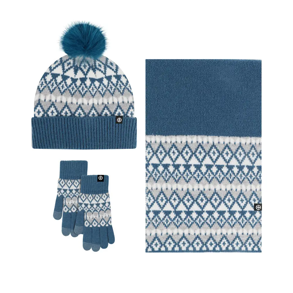 Men Winter Knitted Beanie Scarf & Gloves Set Grey