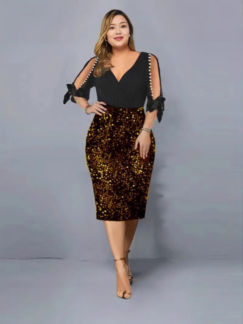 Sexy Sequin Beaded V-Neck Dress for Women - Image 8