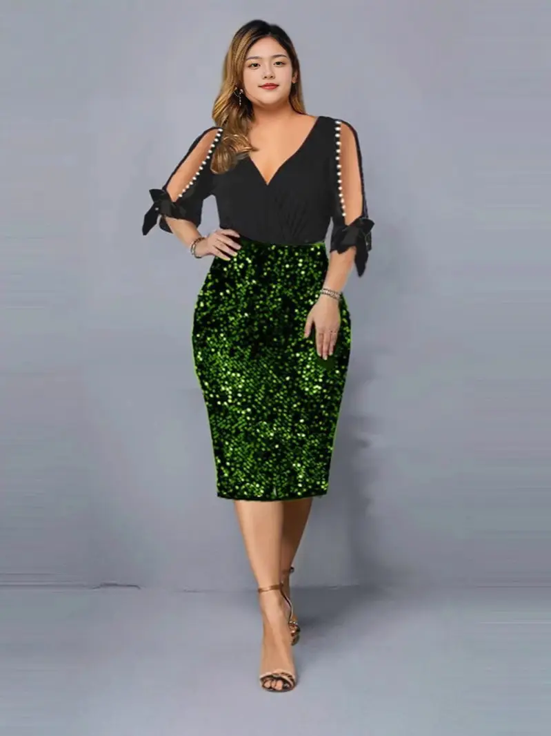 Sexy Sequin Beaded V-Neck Dress for Women - Image 10