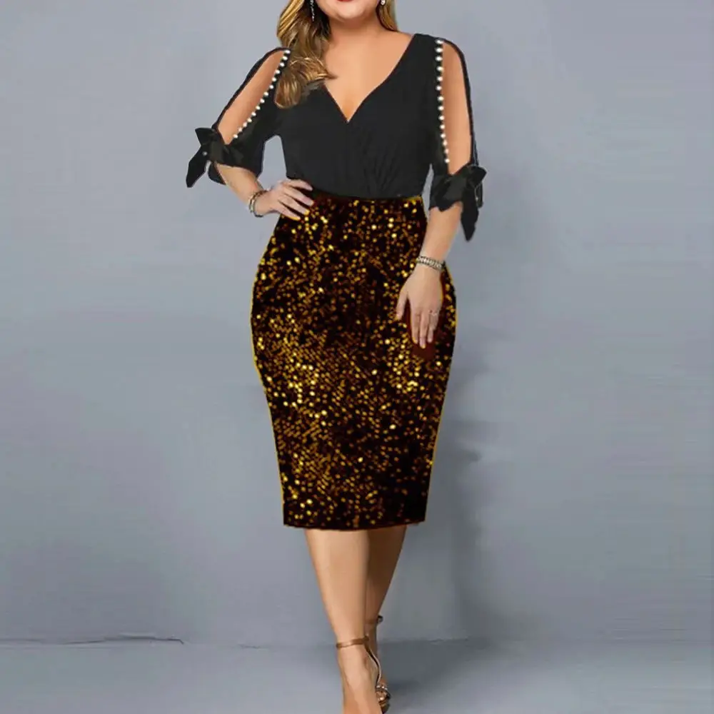 Sexy Sequin Beaded V-Neck Dress for Women - Image 3