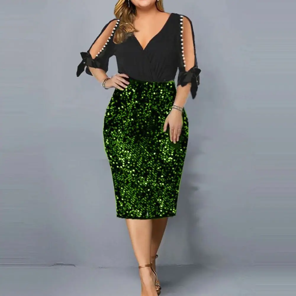 Sexy Sequin Beaded V-Neck Dress for Women - Image 4