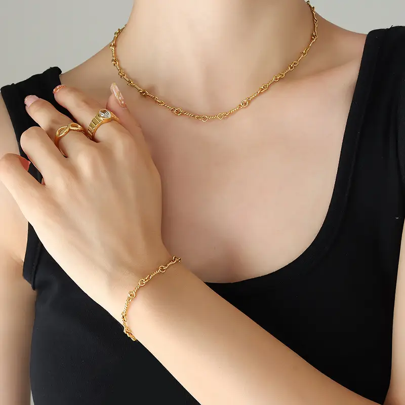 Copper Naked Link Chain Bracelet Necklace Gold - Image 5