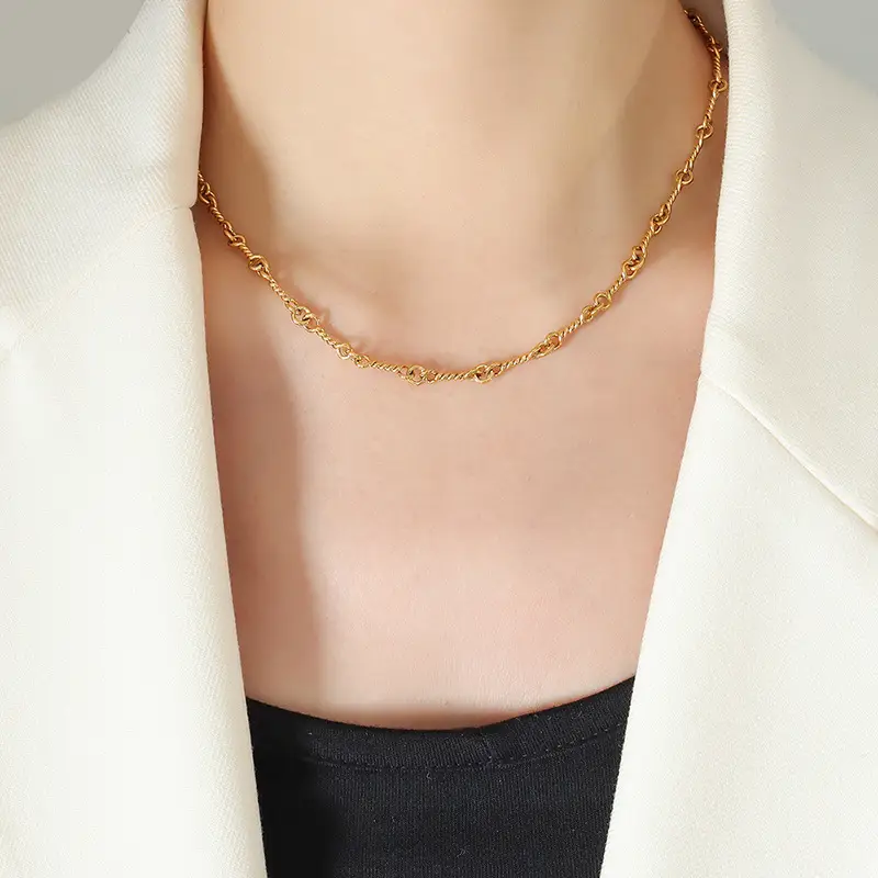 Copper Naked Link Chain Bracelet Necklace Gold - Image 2