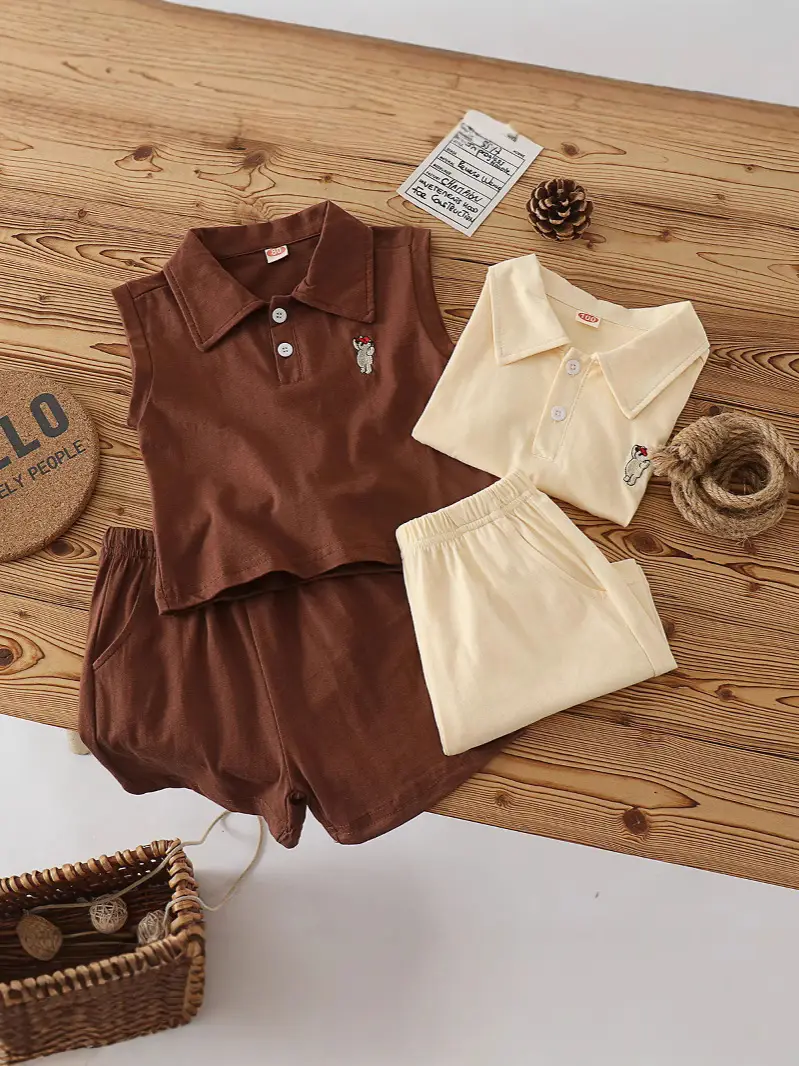 Brown Sleeveless Kids Shorts Set for Summer - Image 8