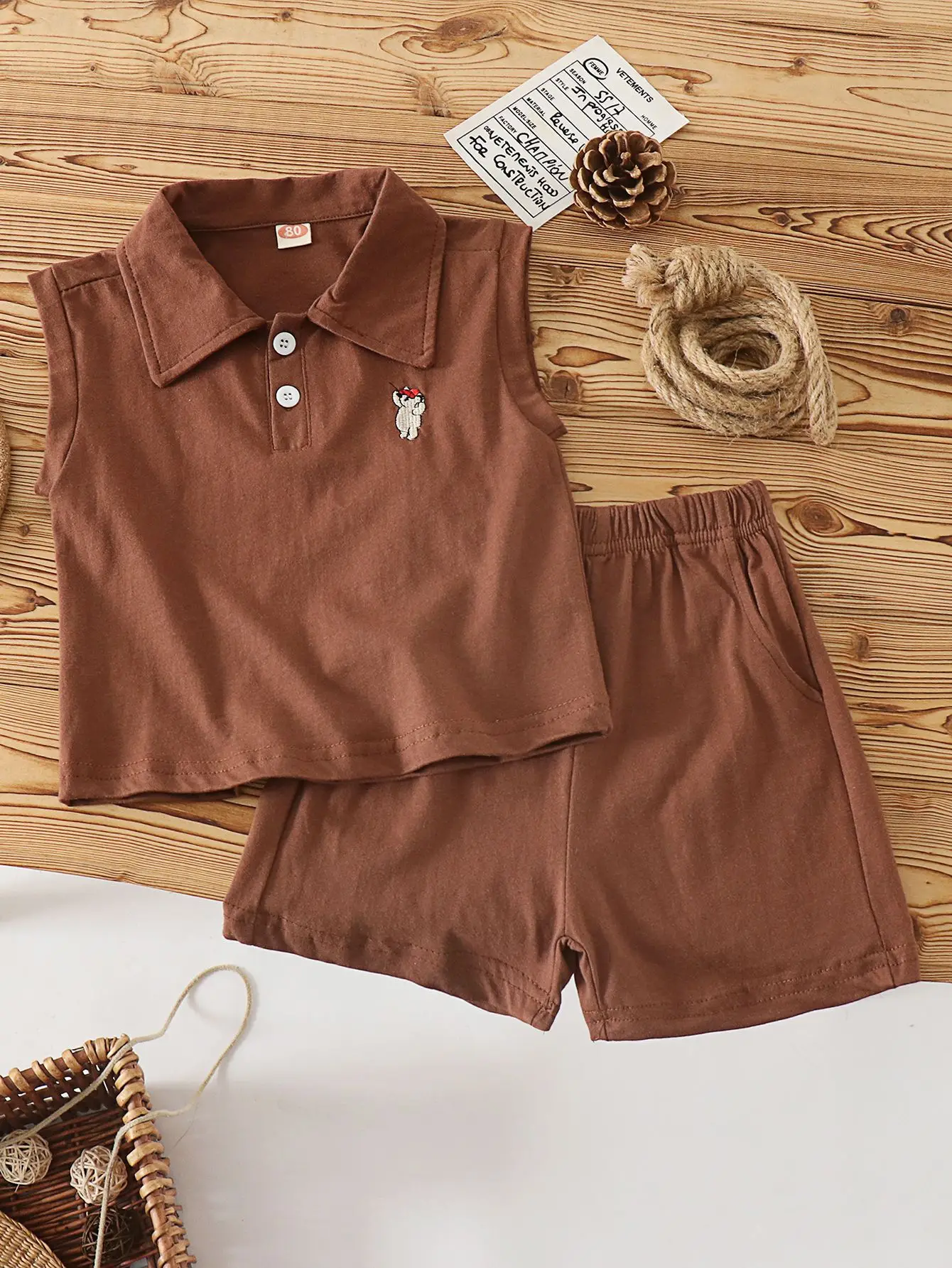 Brown Sleeveless Kids Shorts Set for Summer - Image 9