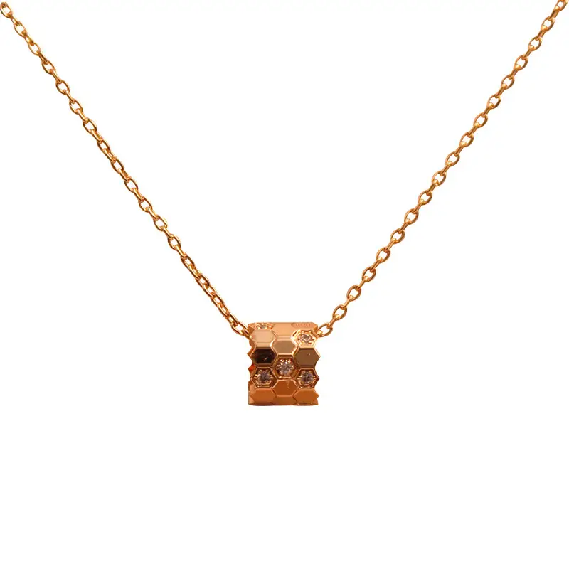 Gold Hexagon Diamond Necklace for Women