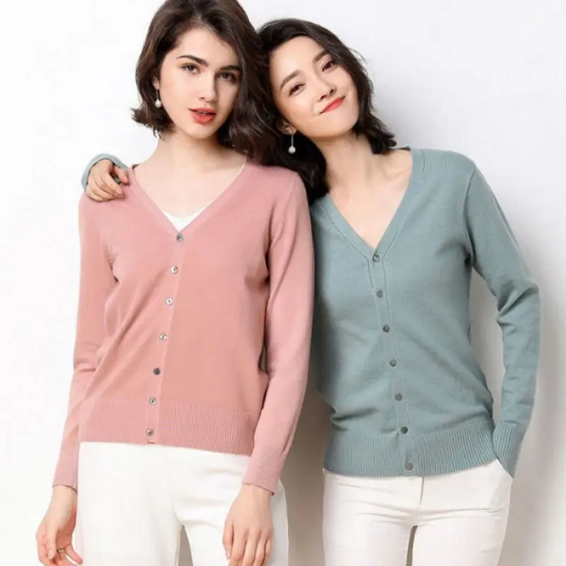 Women's New Cardigan Coat Short Knitted Sweater Outerwear White - Image 14