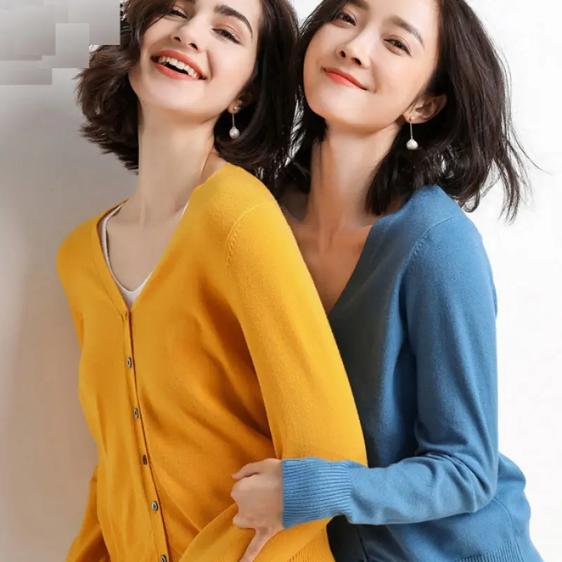 Women's New Cardigan Coat Short Knitted Sweater Outerwear White - Image 15
