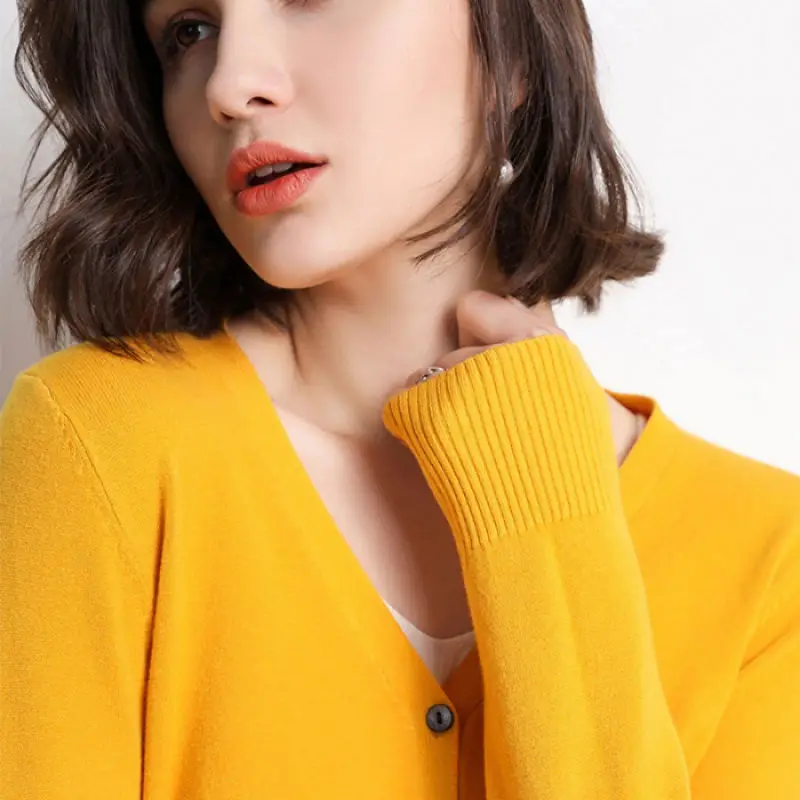 Women's New Cardigan Coat Short Knitted Sweater Outerwear White - Image 3