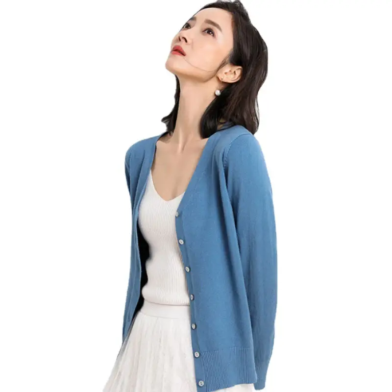 Women's New Cardigan Coat Short Knitted Sweater Outerwear White - Image 16