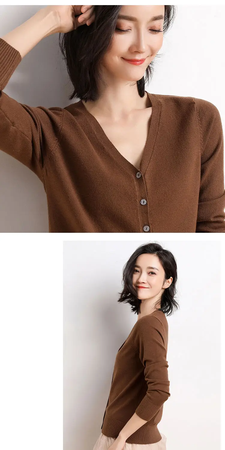 Women's New Cardigan Coat Short Knitted Sweater Outerwear White — feature 16