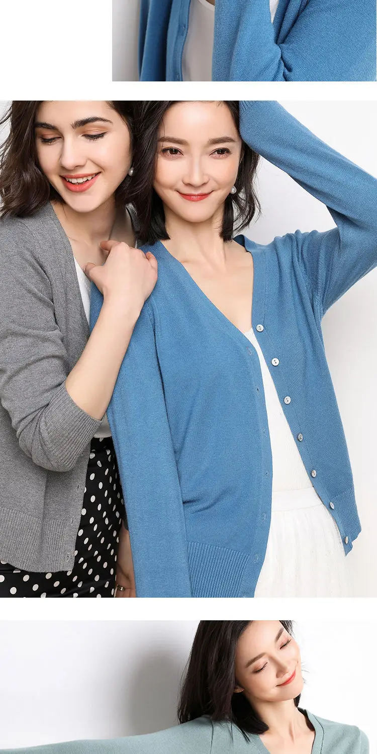 Women's New Cardigan Coat Short Knitted Sweater Outerwear White — feature 7